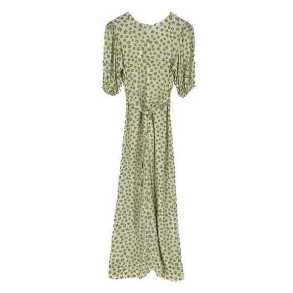 Faithfull the Brand NWT 4 Rubinetti Gita Green Floral Puff Sleeve Midi Dress - Picture 4 of 13